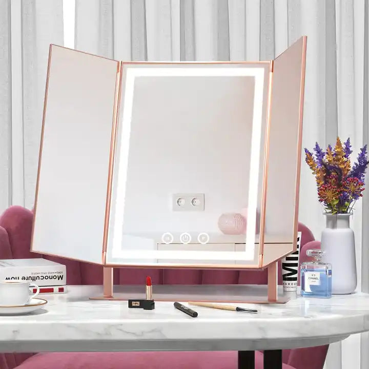 Lumière Tri-Fold Mirror - Rose Gold
